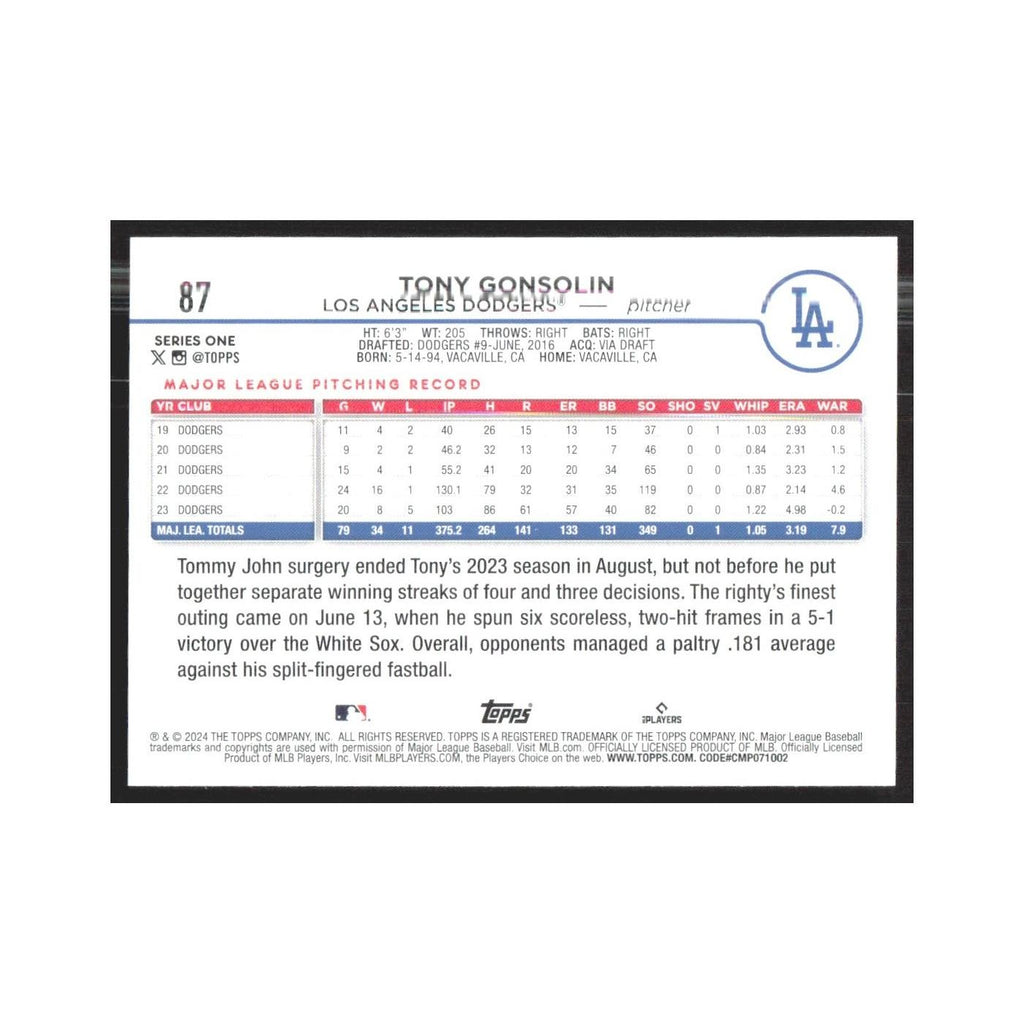 2024 Topps Tony Gonsolin Dodgers #87