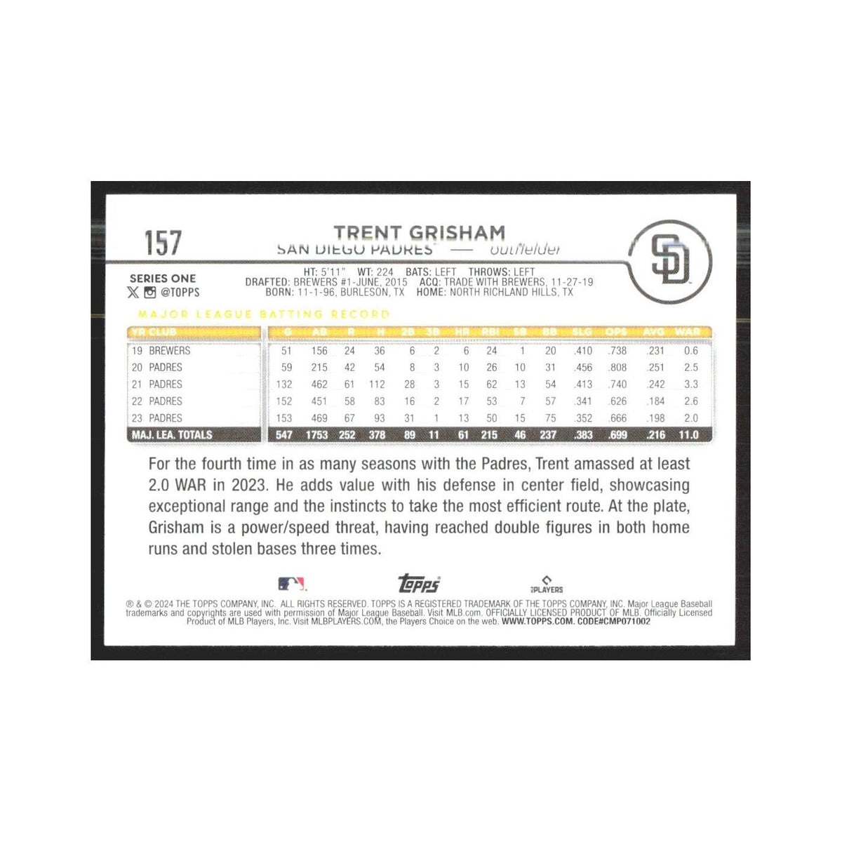 2024 Topps Trent Grisham Padres #157