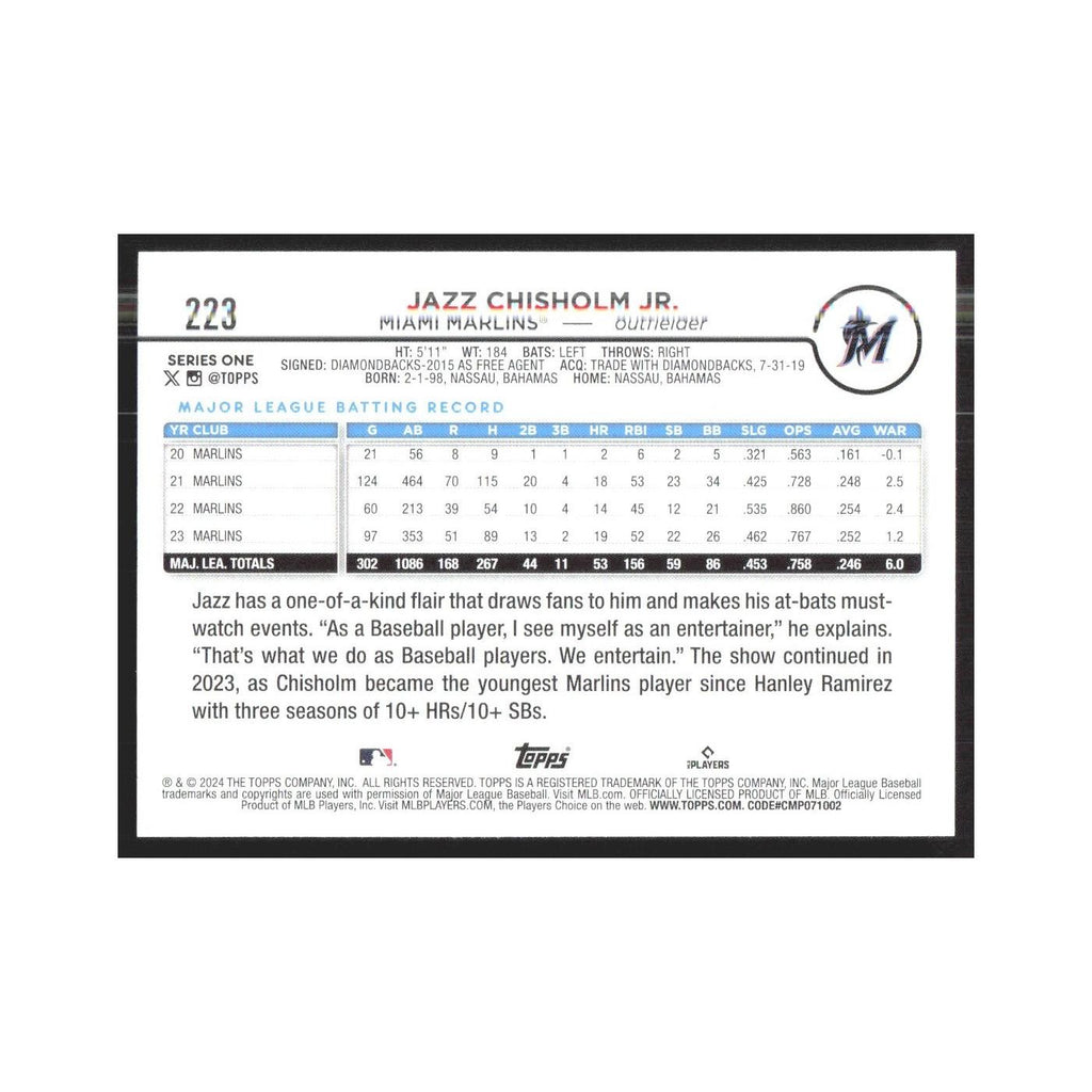 2024 Topps Jazz Chisholm Jr. Marlins #223