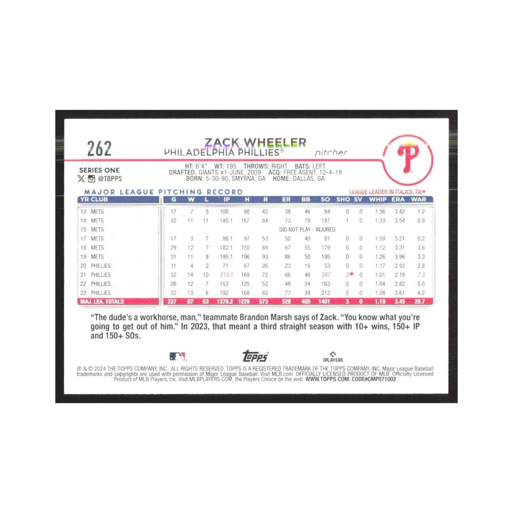 2024 Topps Zack Wheeler Phillies #262