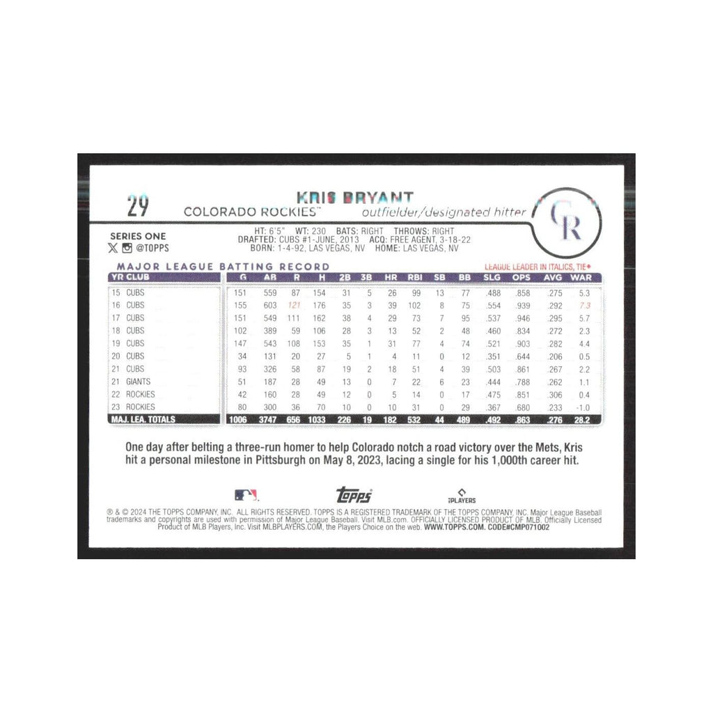 2024 Topps Kris Bryant Rockies #29