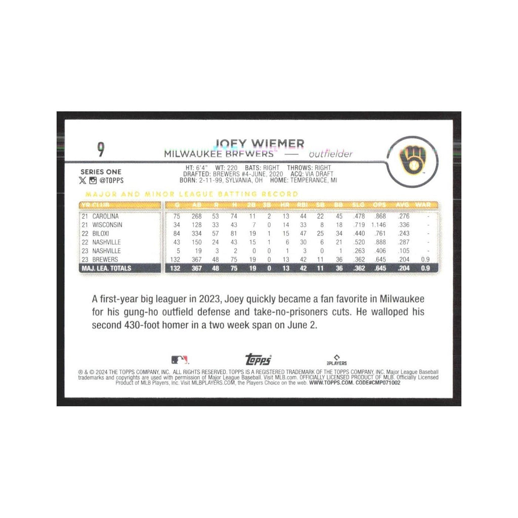 2024 Topps Joey Wiemer Brewers #9