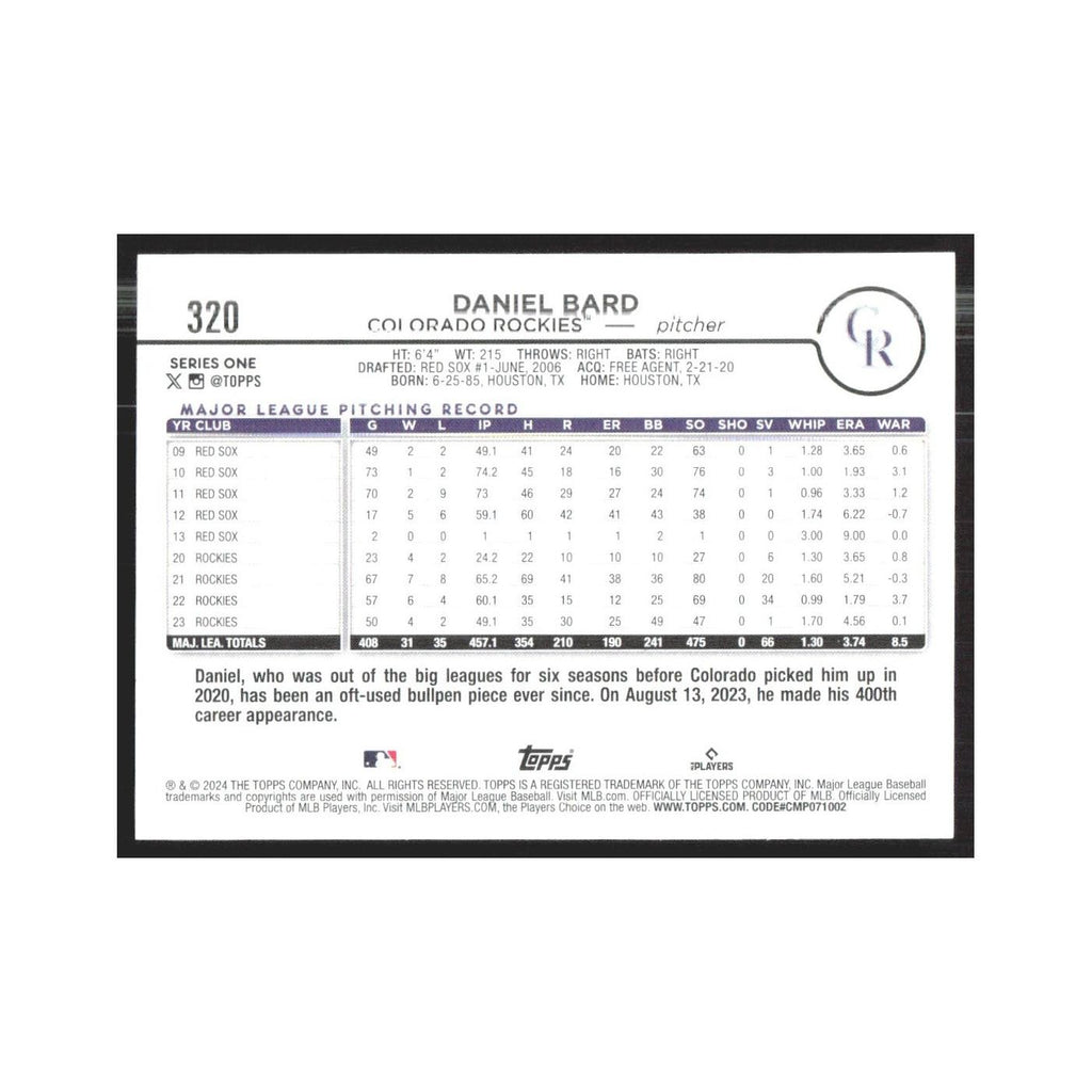 2024 Topps Daniel Bard Rockies #320