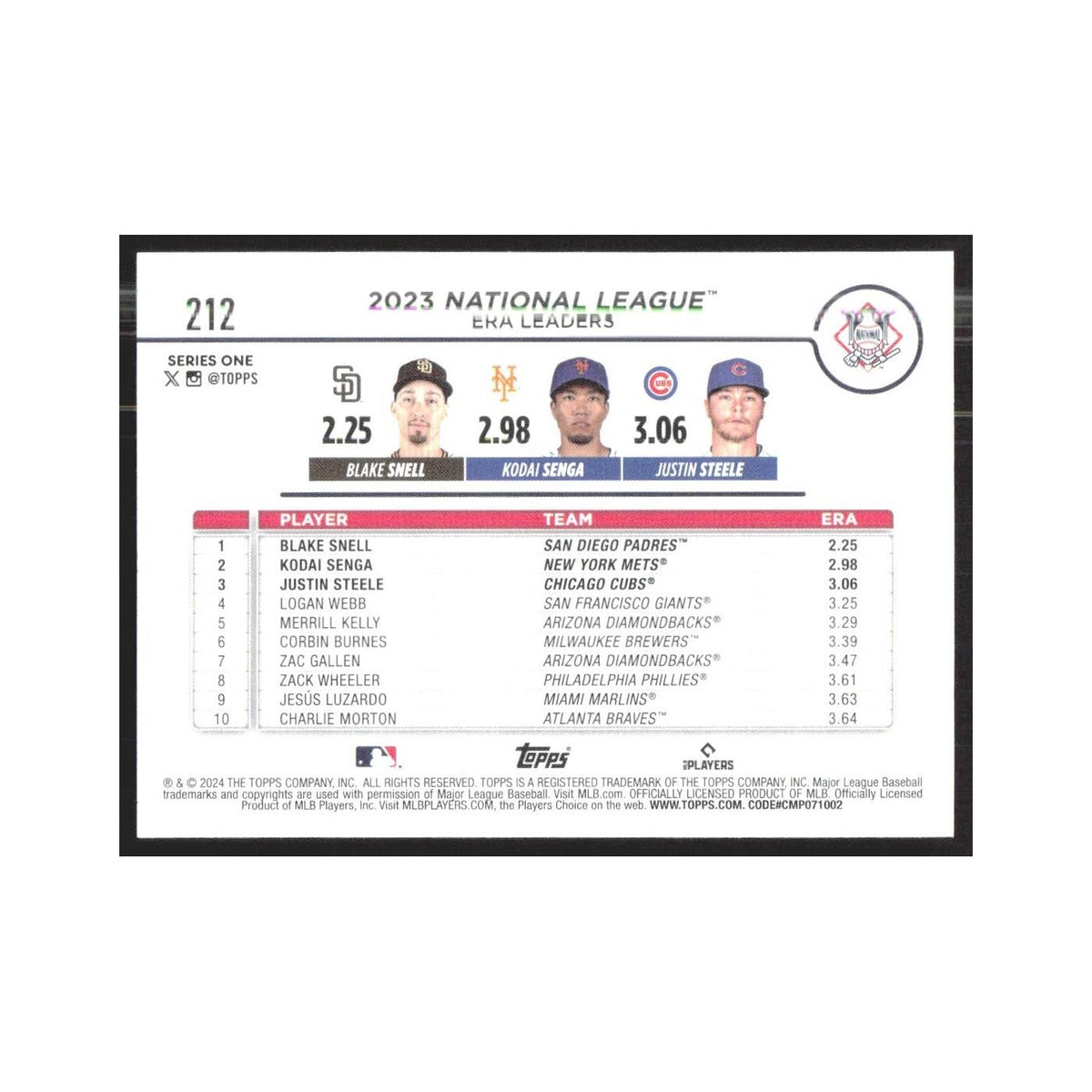 2024 Topps Justin Steele/Blake Snell/Kodai Senga #212