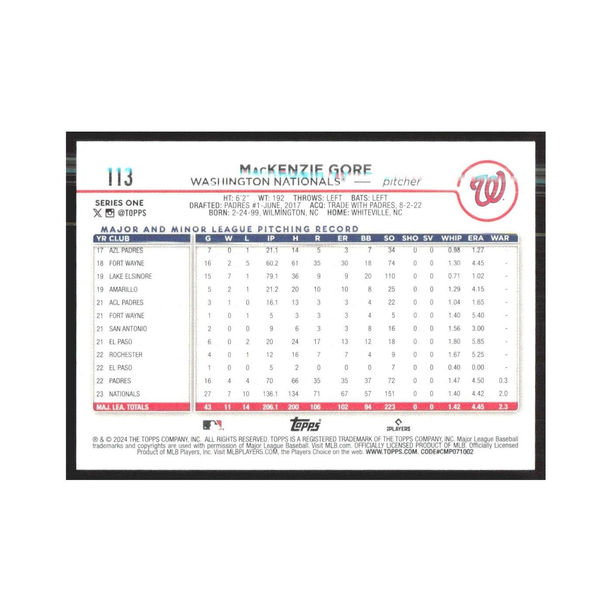 2024 Topps MacKenzie Gore Nationals #113