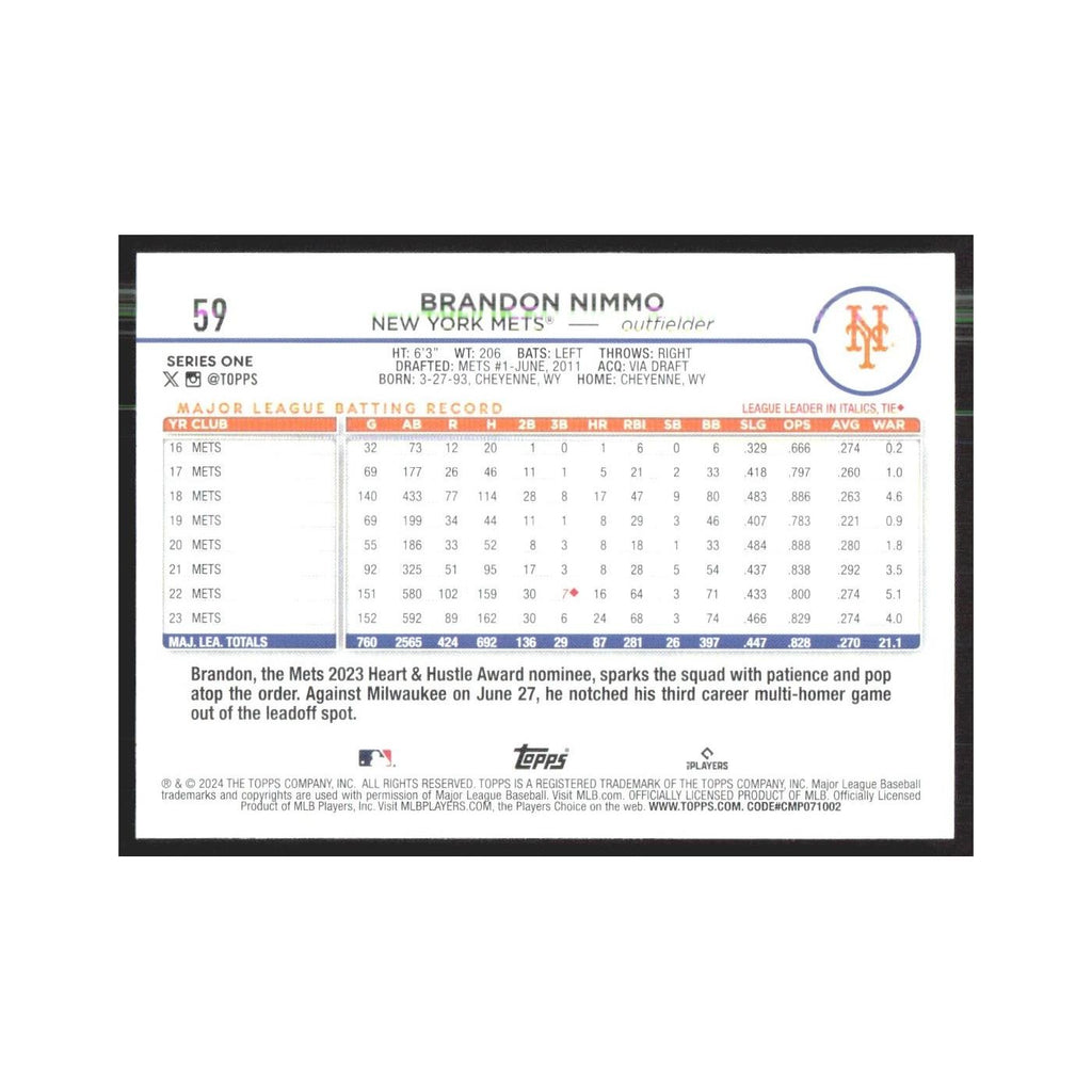 2024 Topps Brandon Nimmo Mets #59