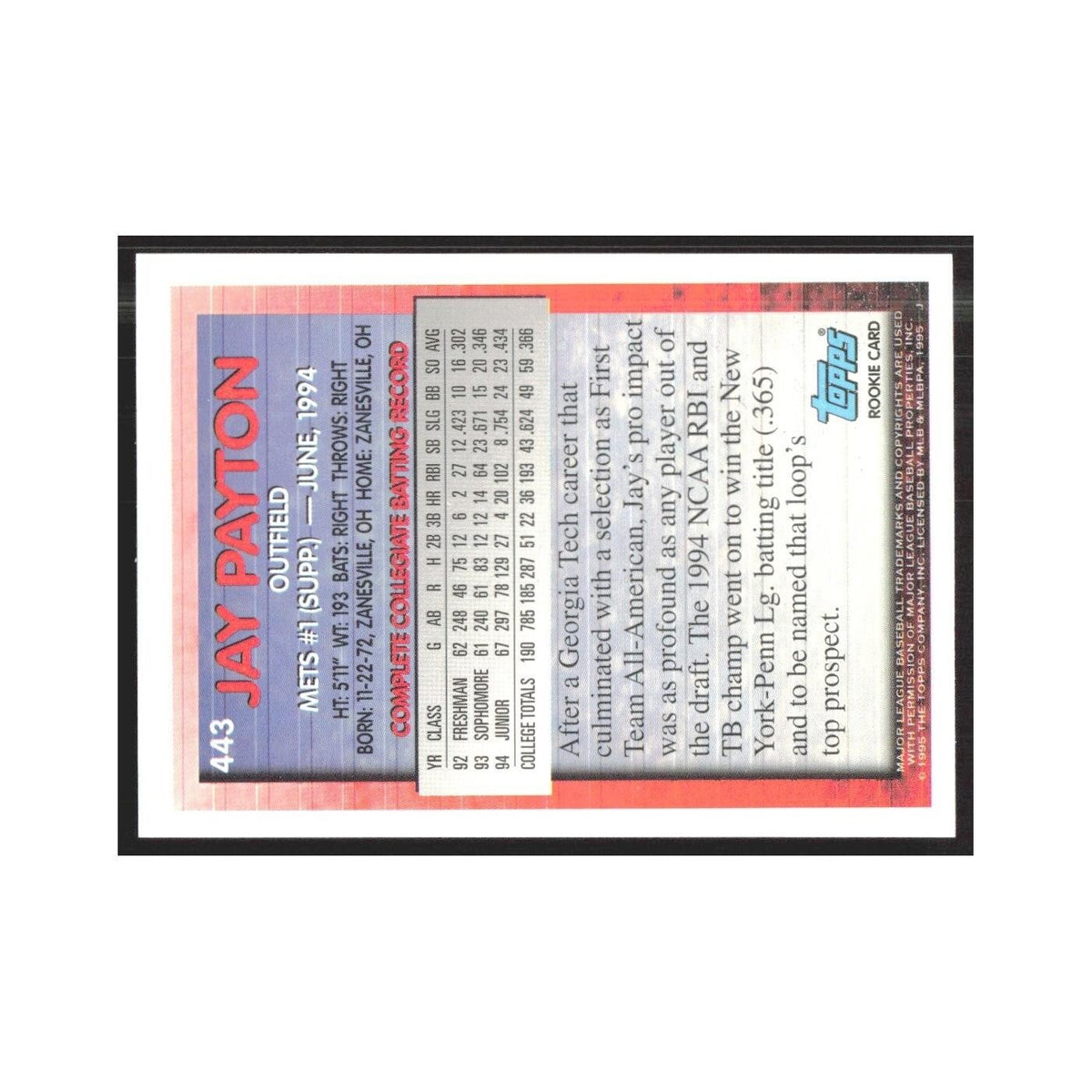 1995 Topps Jay Payton Mets #443