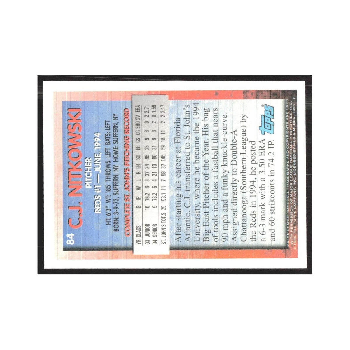 1995 Topps C.J. Nitkowski Reds #84