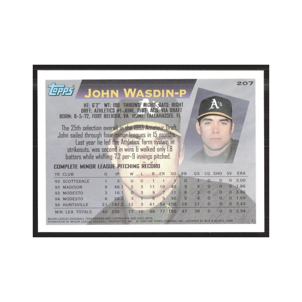 1995 Topps John Wasdin Athletics #207