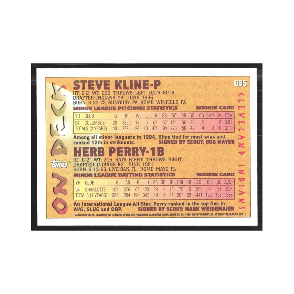 1995 Topps Steve Kline/Herb Perry Indians #635