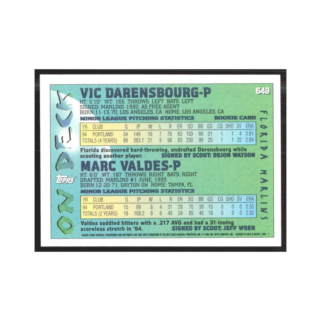 1995 Topps Vic Darensbourg/Marc Valdes Florida Marlins #649