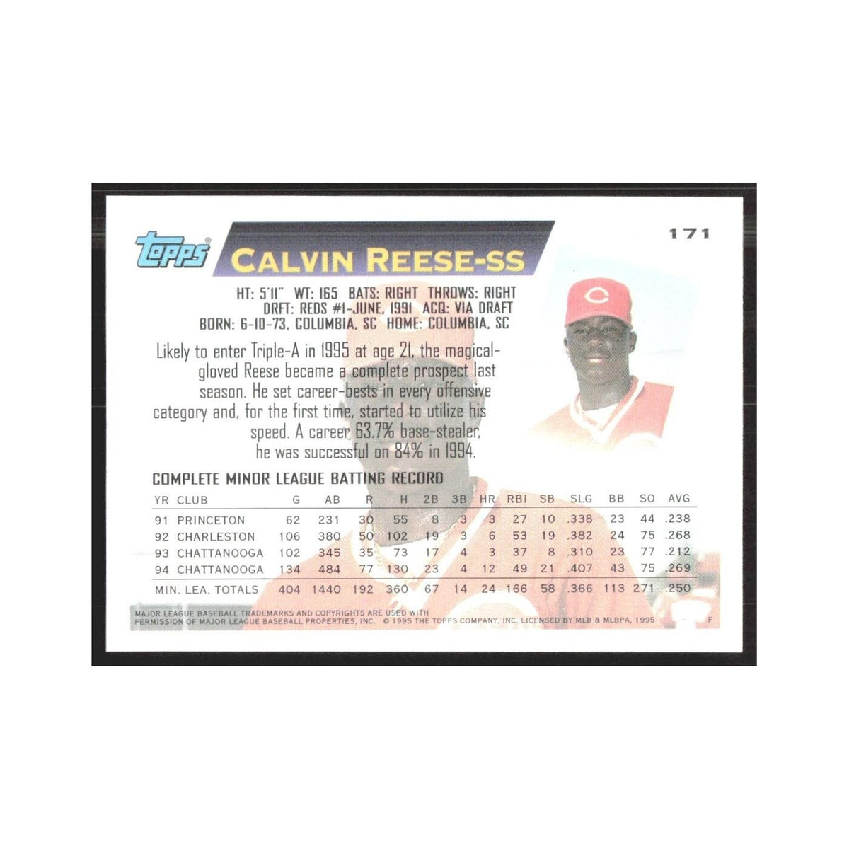 1995 Topps Calvin Reese Reds #171