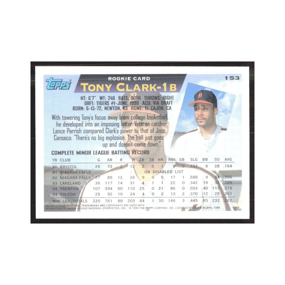 1995 Topps Tony Clark RC #153