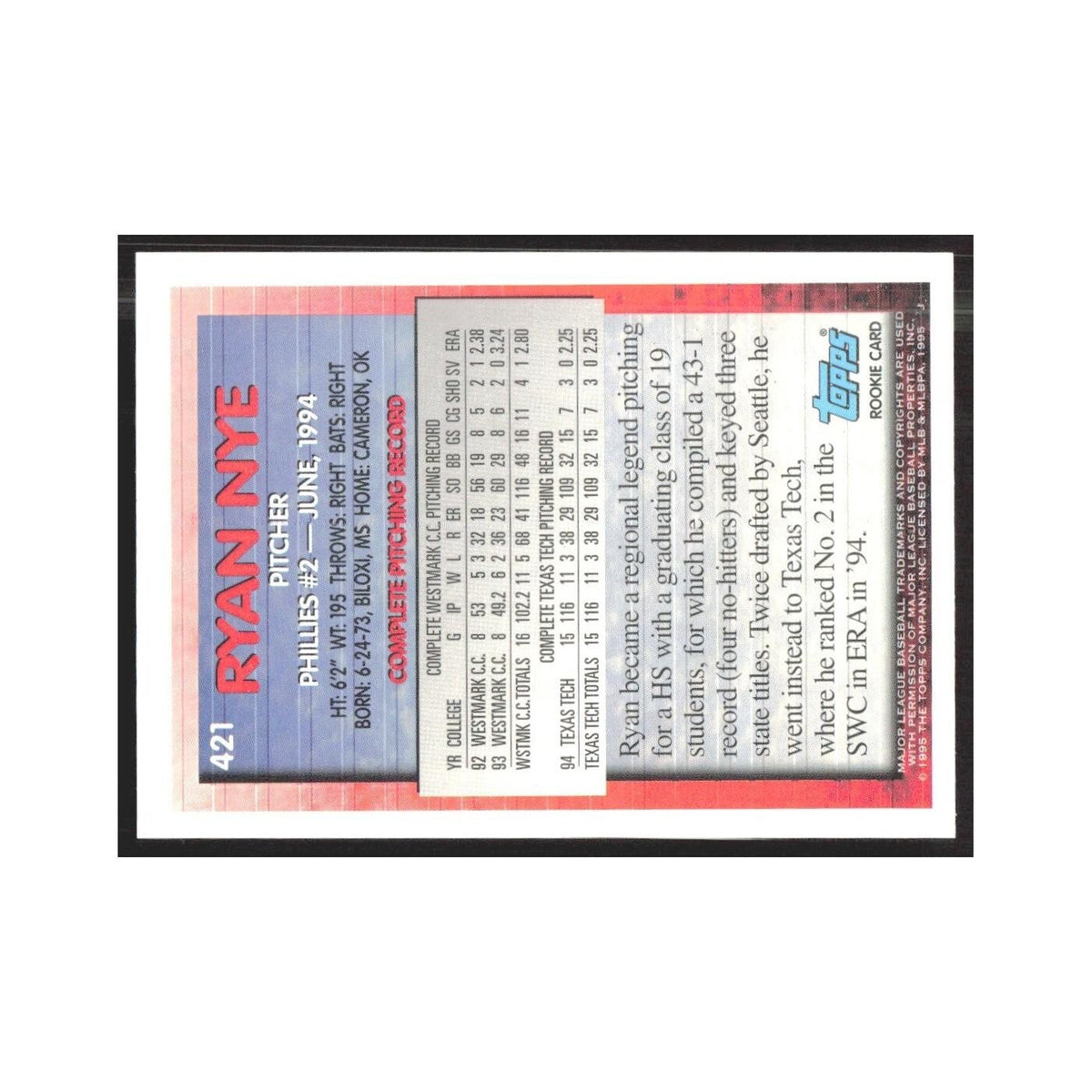 1995 Topps Ryan Nye Phillies #421