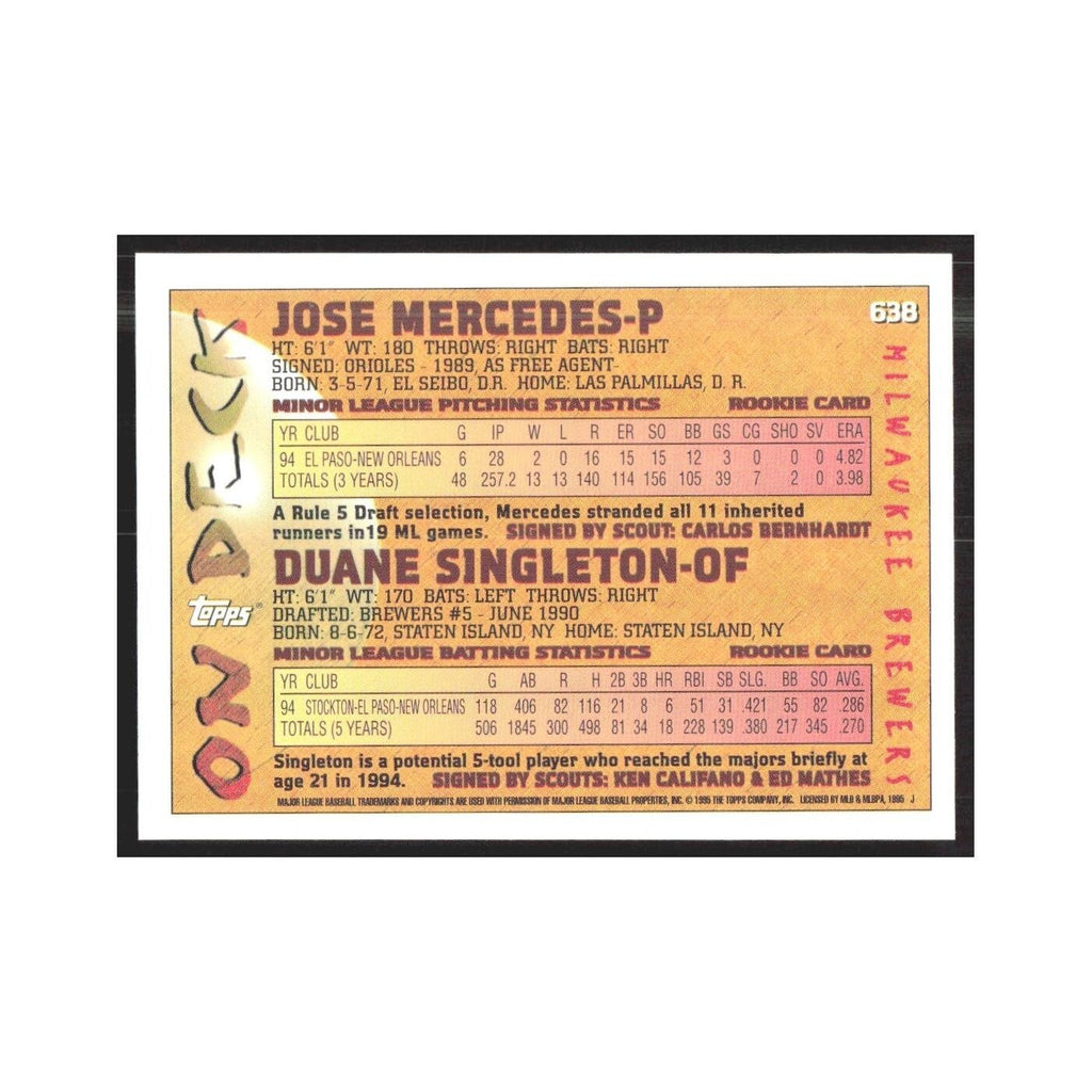 1995 Topps Jose Mercedes/Duane Singleton Brewers #638