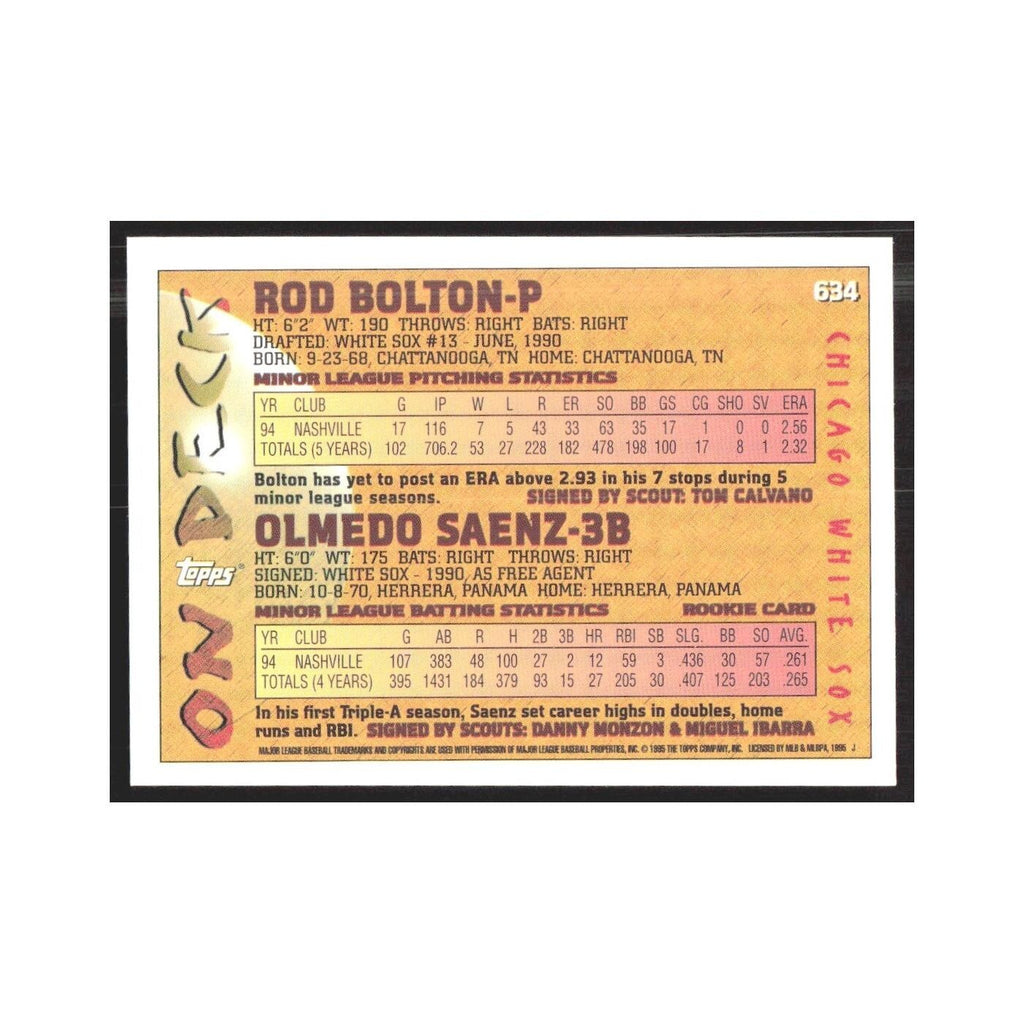 1995 Topps Rod Bolton/Olmedo Saenz White Sox #634