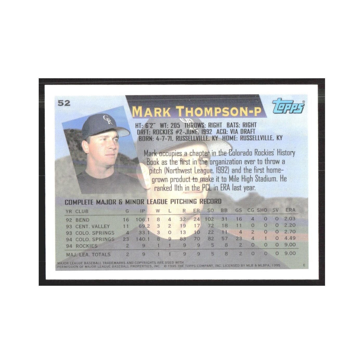 1995 Topps Mark Thompson Rockies #52
