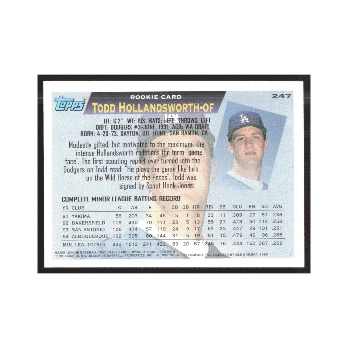 1995 Topps Todd Hollandsworth RC Dodgers #247