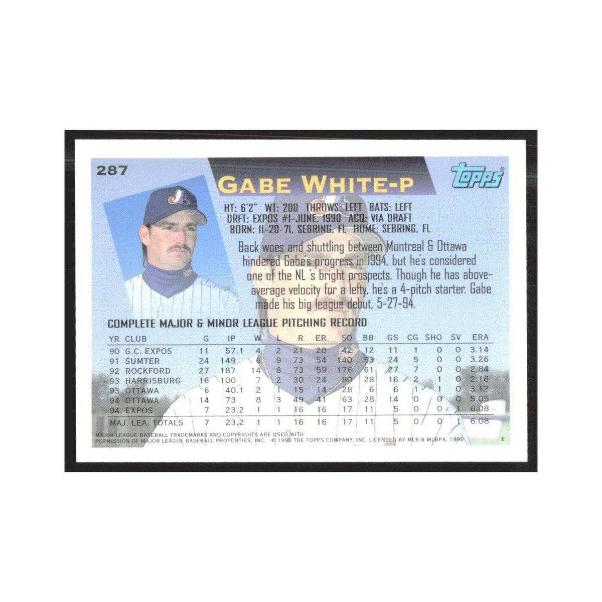 1995 Topps Gabe White Montreal Expos #287