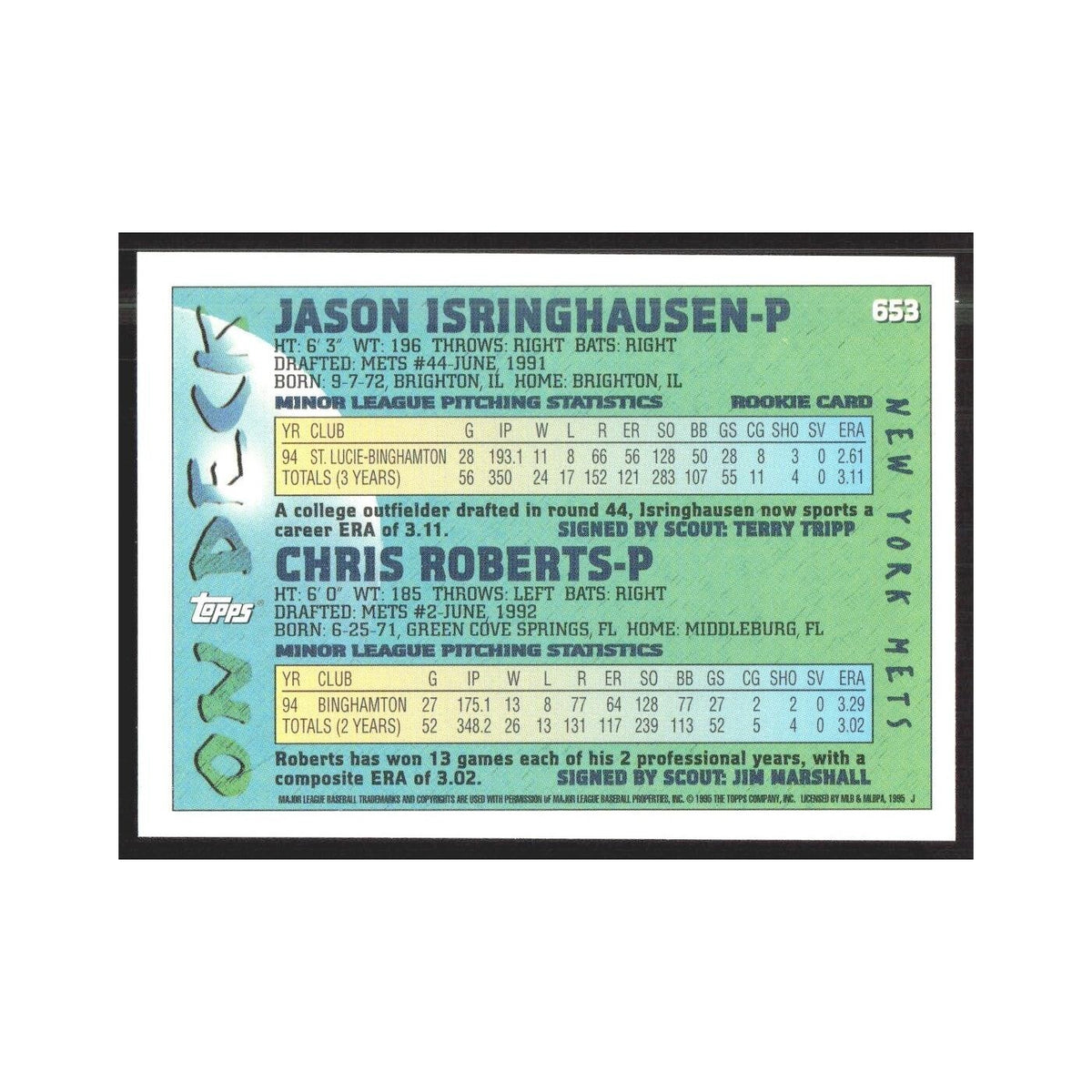 1995 Topps Jason Isringhausen/Chris Roberts Mets #653
