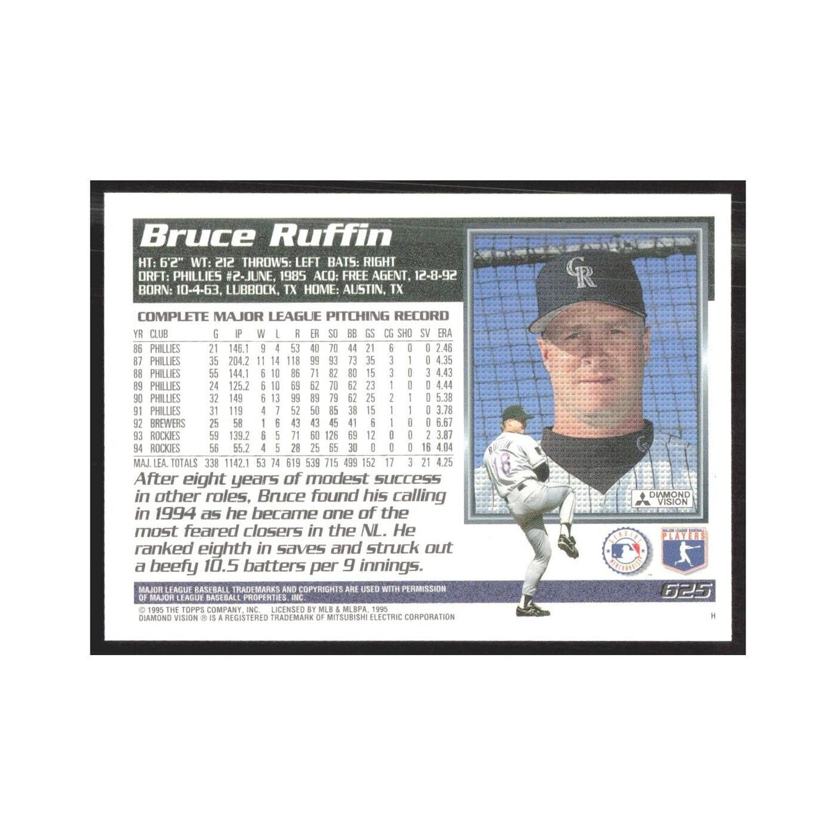 1995 Topps Bruce Ruffin Rockies #625