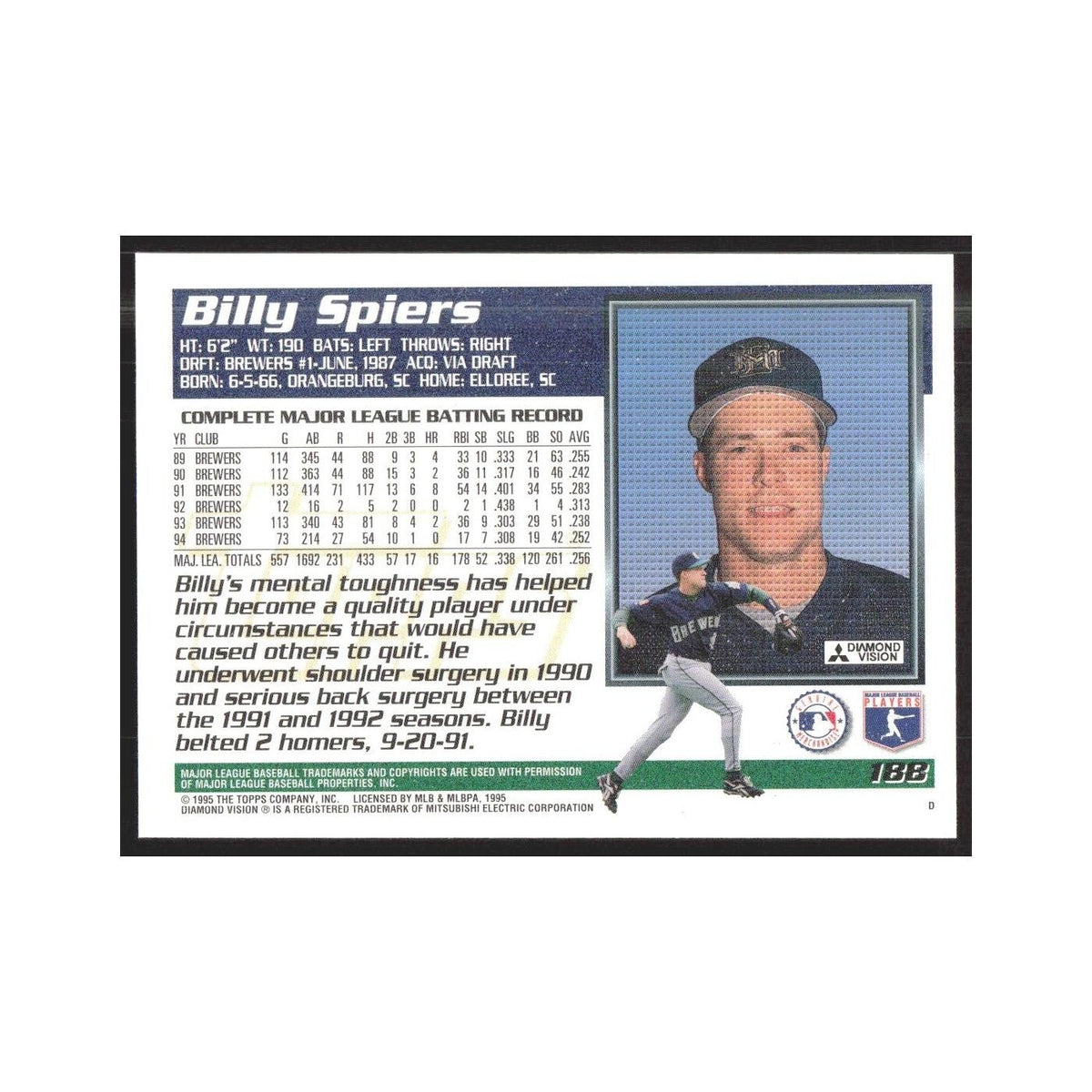 1995 Topps Billy Spiers Brewers #188