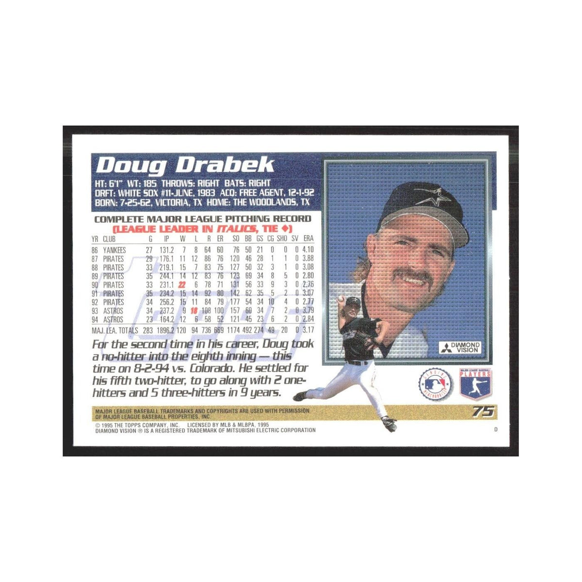 1995 Topps Doug Drabek Astros #75