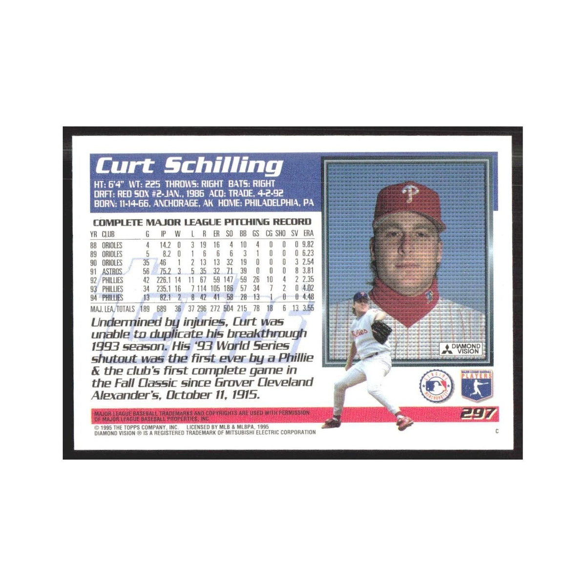 1995 Topps Curt Schilling Phillies #297