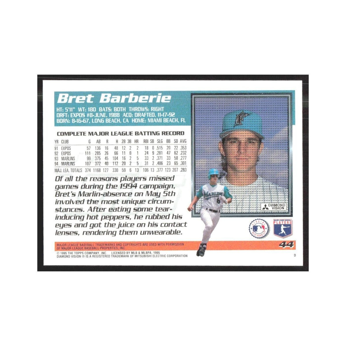 1995 Topps Bret Barberie Florida Marlins #44