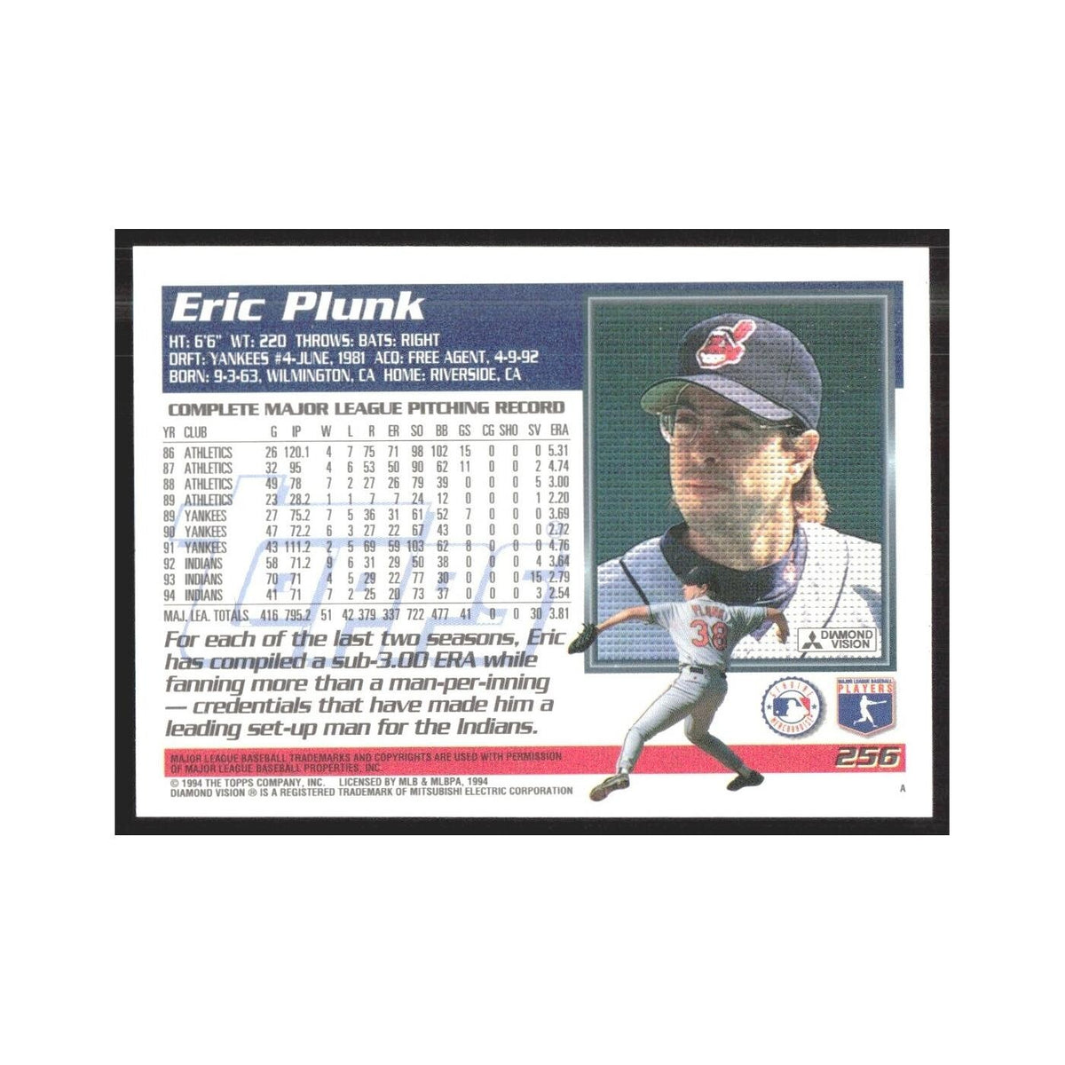 1995 Topps Eric Plunk Indians #256