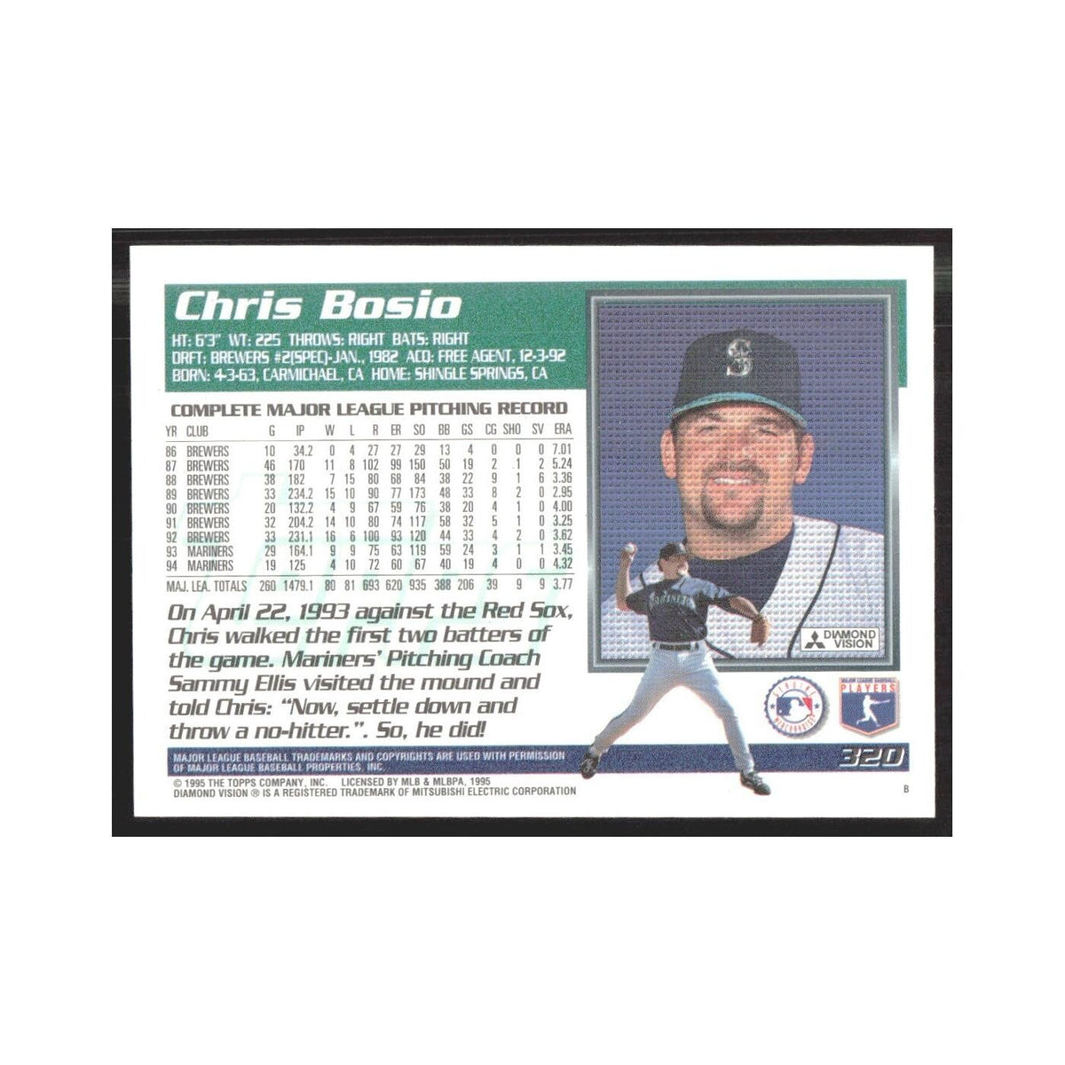 1995 Topps Chris Bosio Mariners #320