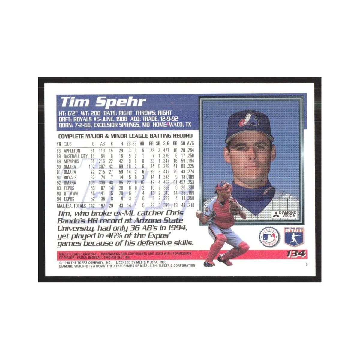 1995 Topps Tim Spehr Montreal Expos #134