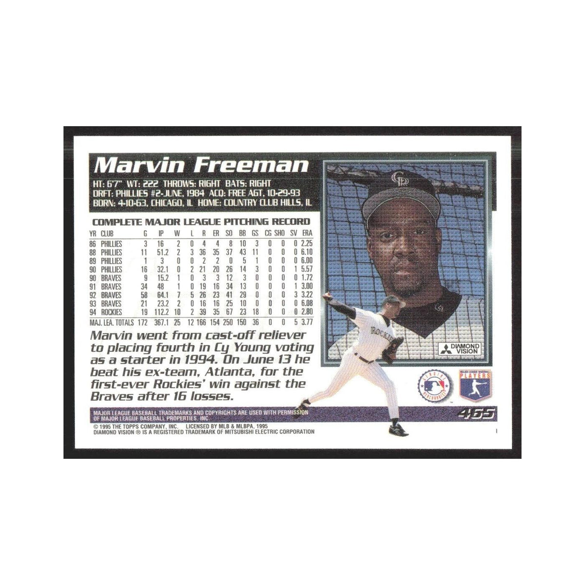 1995 Topps Marvin Freeman Rockies #465
