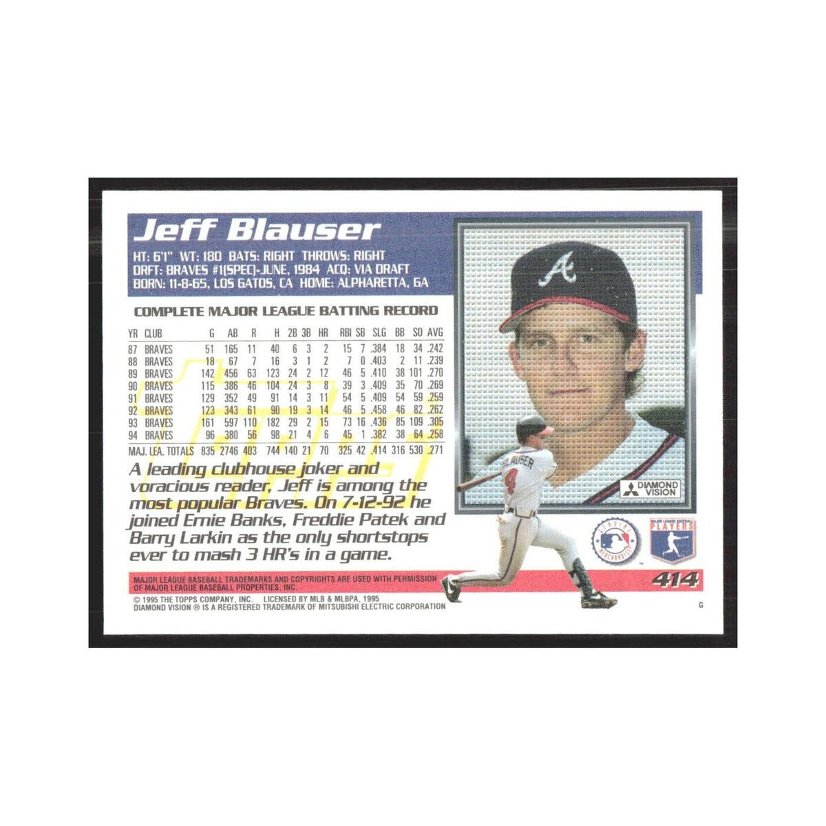 1995 Topps Jeff Blauser Braves #414