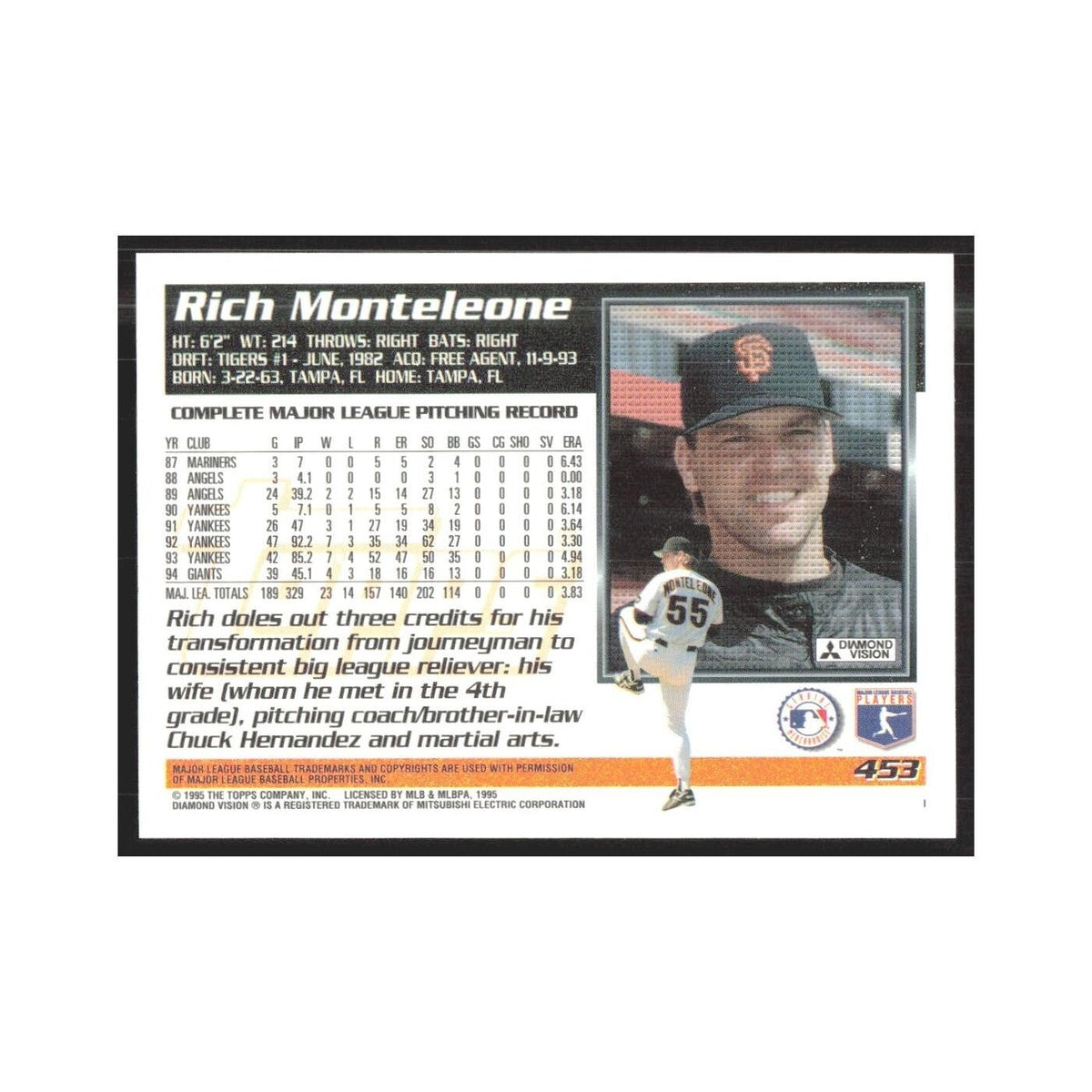 1995 Topps Rich Monteleone Giants #453