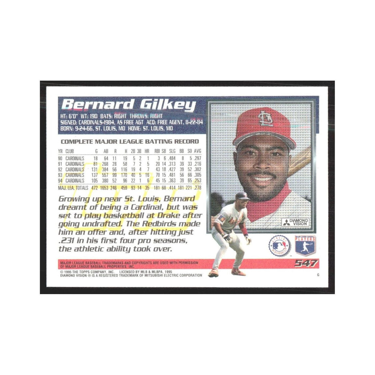 1995 Topps Bernard Gilkey Cardinals #547