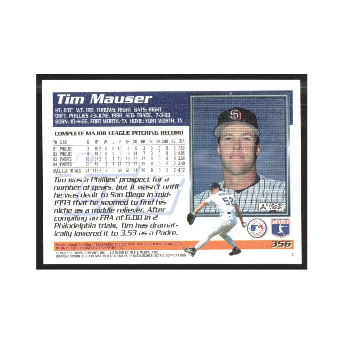 1995 Topps Tim Mauser Padres #356