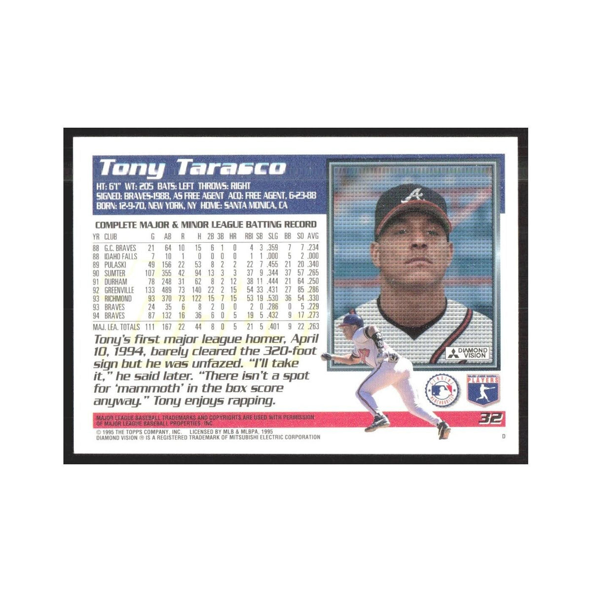 1995 Topps Tony Tarasco Braves #32