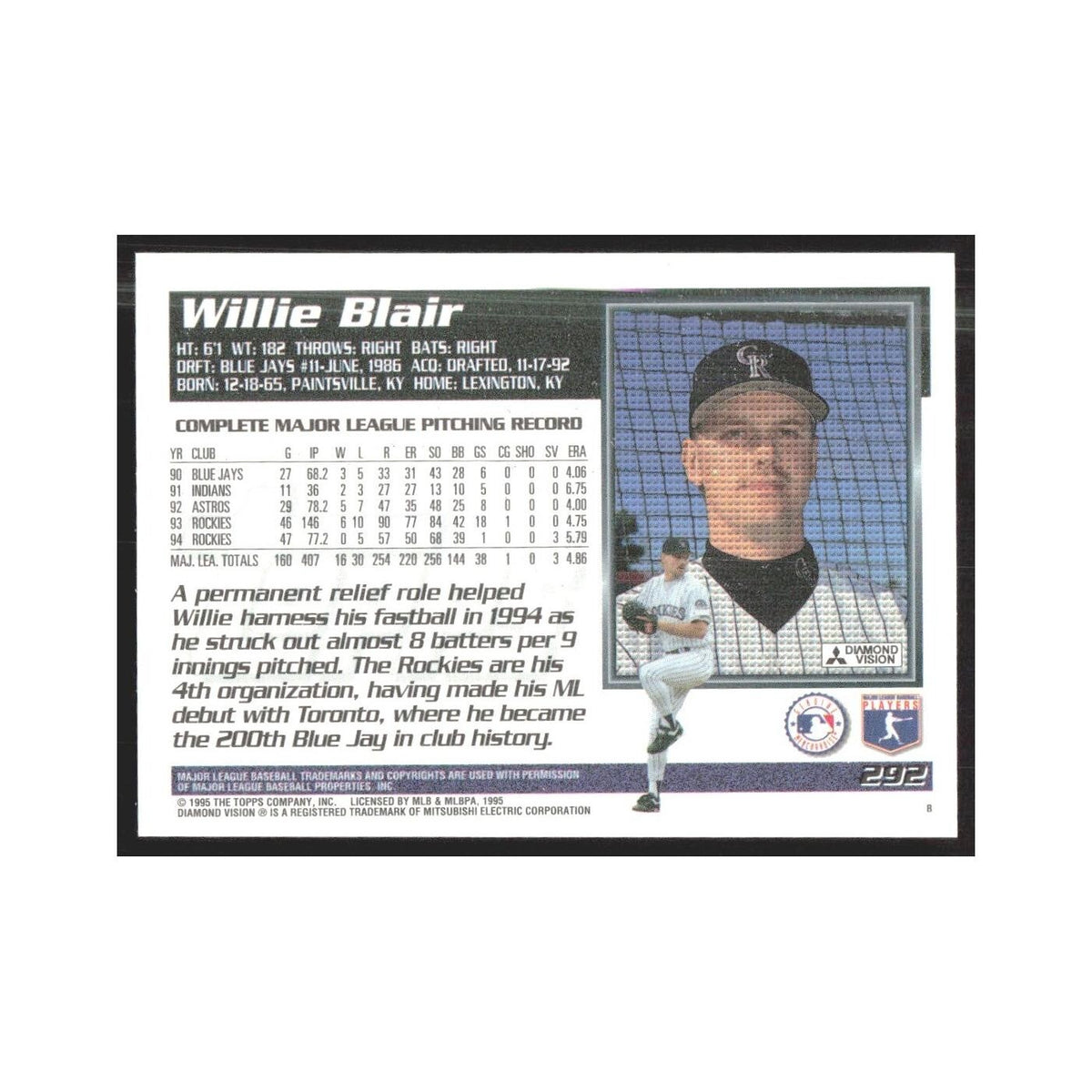 1995 Topps Willie Blair Rockies #292