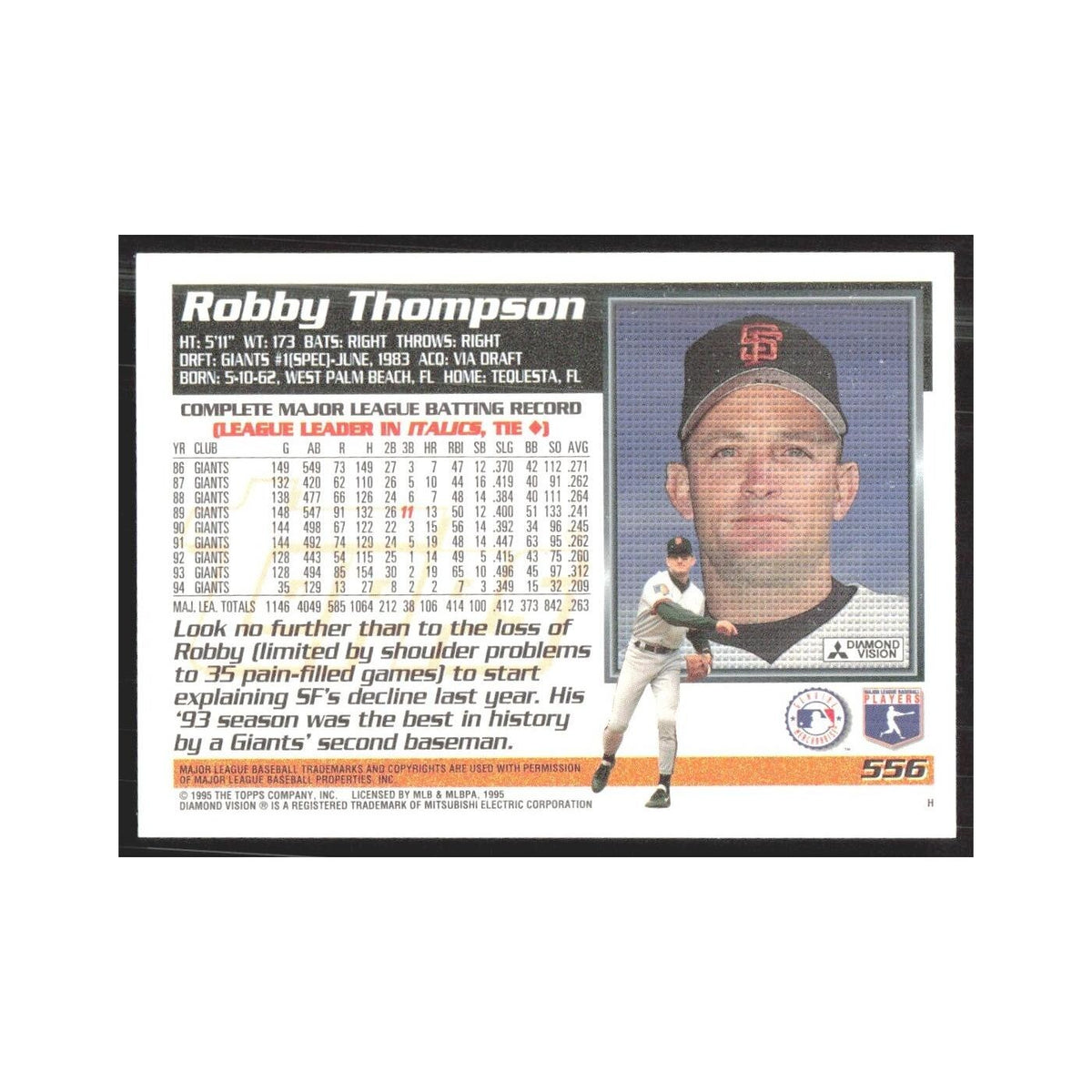 1995 Topps Robby Thompson Giants #556