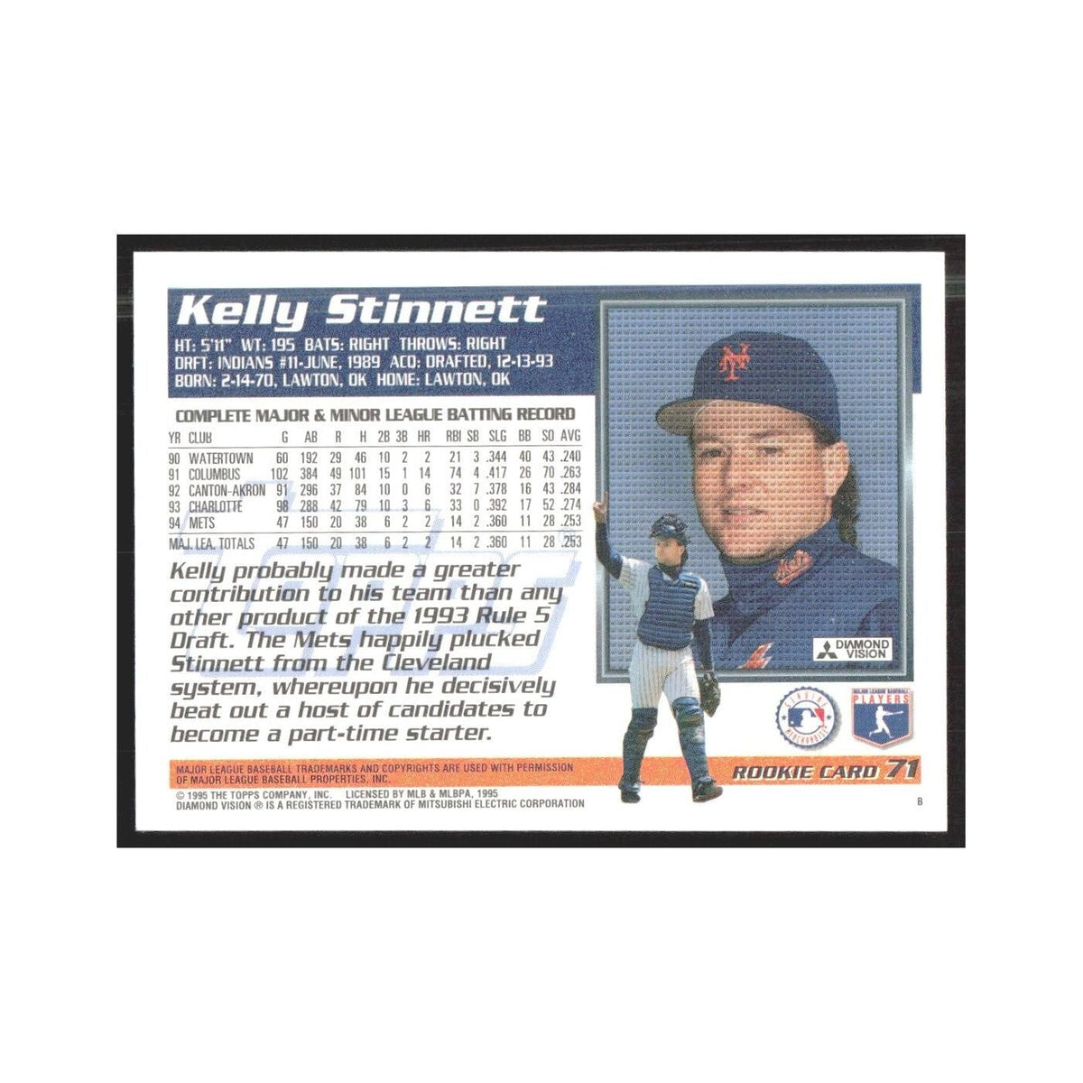 1995 Topps Kelly Stinnett RC Mets #71