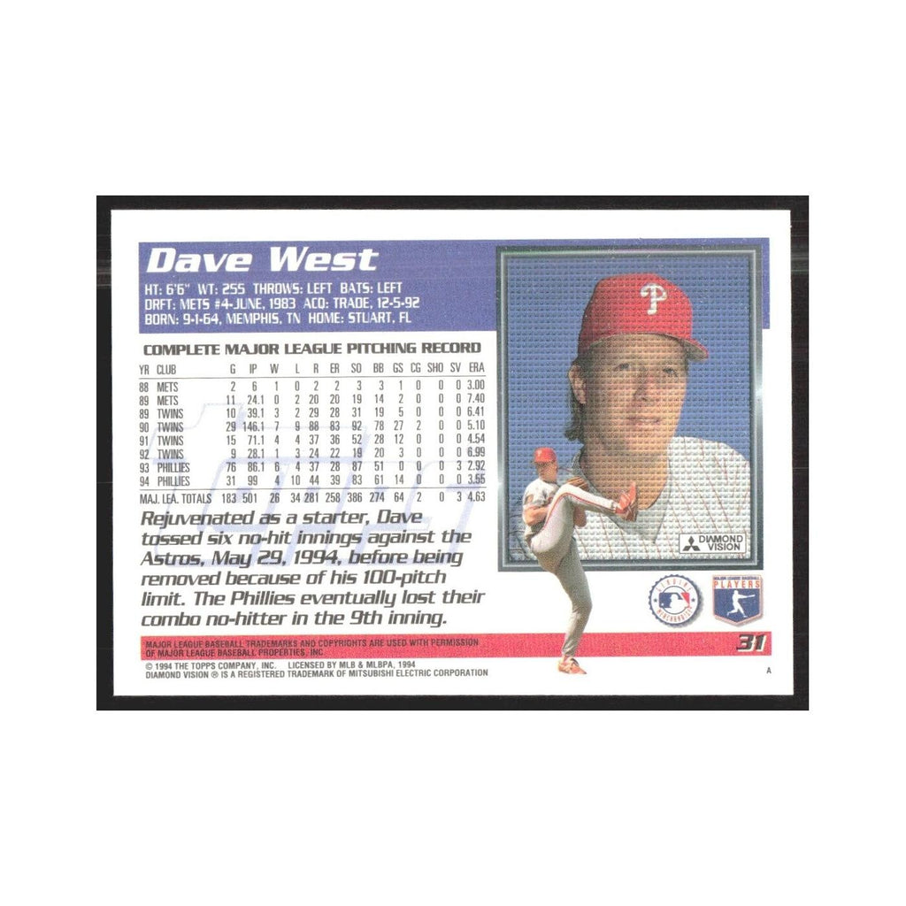 1995 Topps Dave West Phillies #31