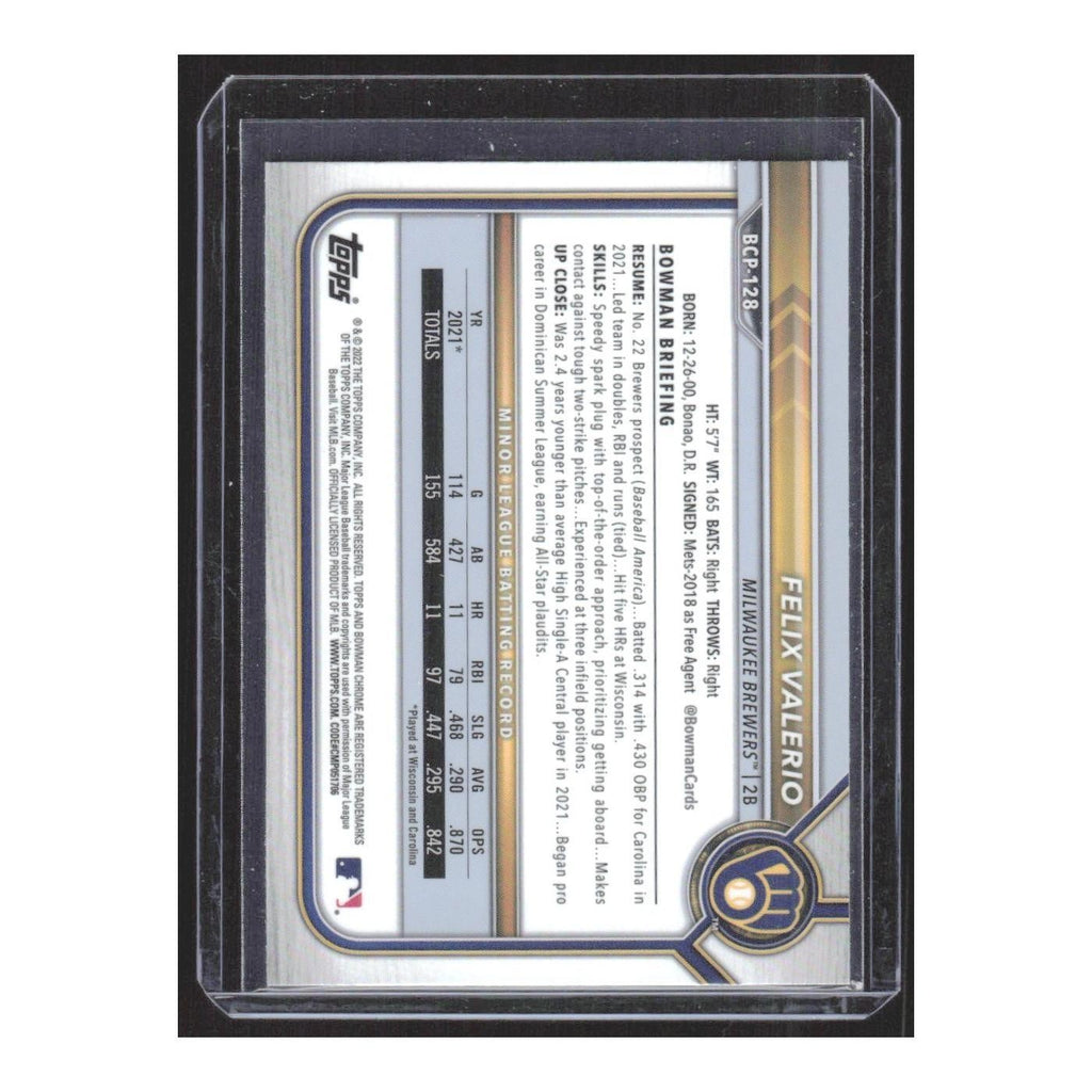 2022 Bowman Sapphire Edition Felix Valerio Brewers #BCP-128