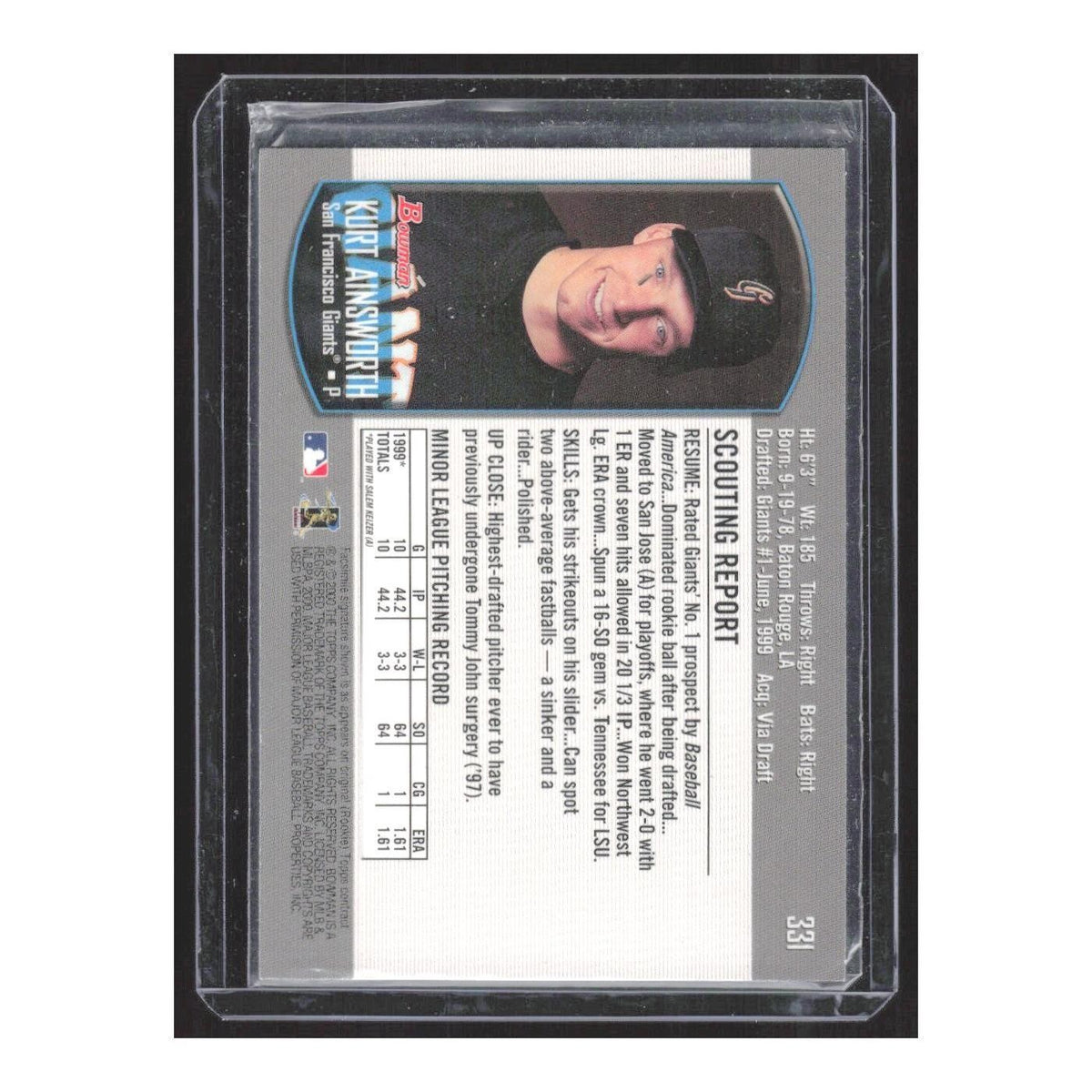 2001 Bowman Kurt Answorth RC Giants #331