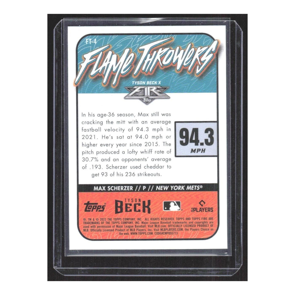 2022 Topps Fire Flame Throwers Max Scherzer Mets #FT-4