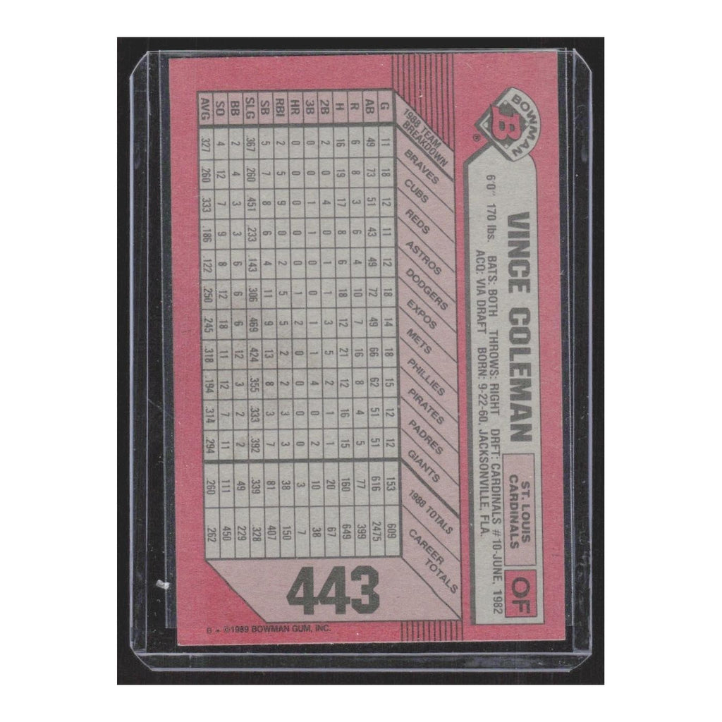 1989 Bowman Vince Coleman Cardinals #443
