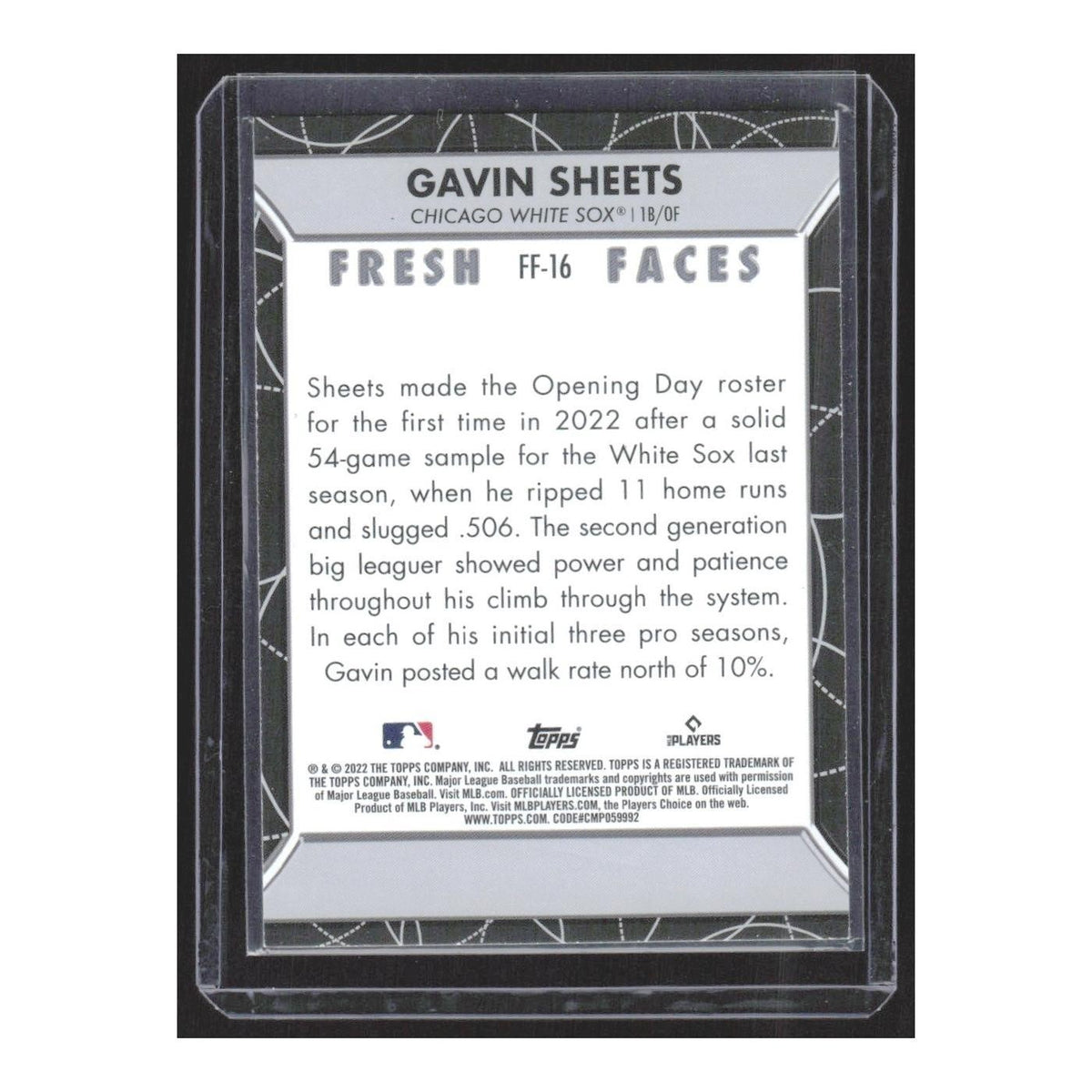 2022 Topps Fresh Faces Gavin Sheets White Sox #FF-16