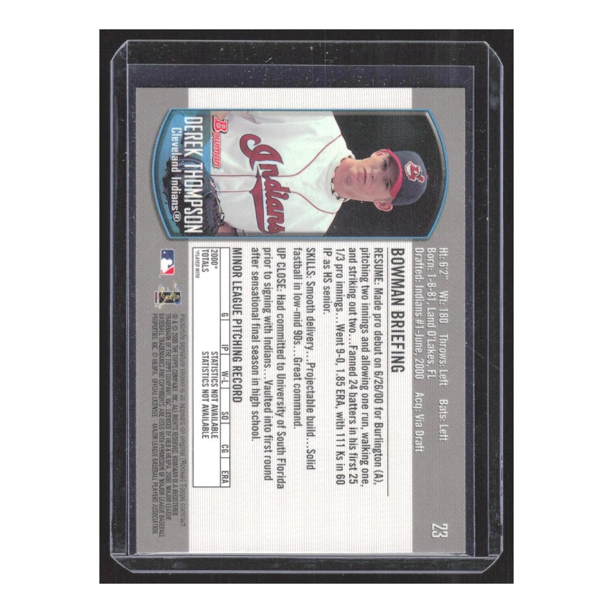 2001 Bowman Derek Thompson RC Indians #23