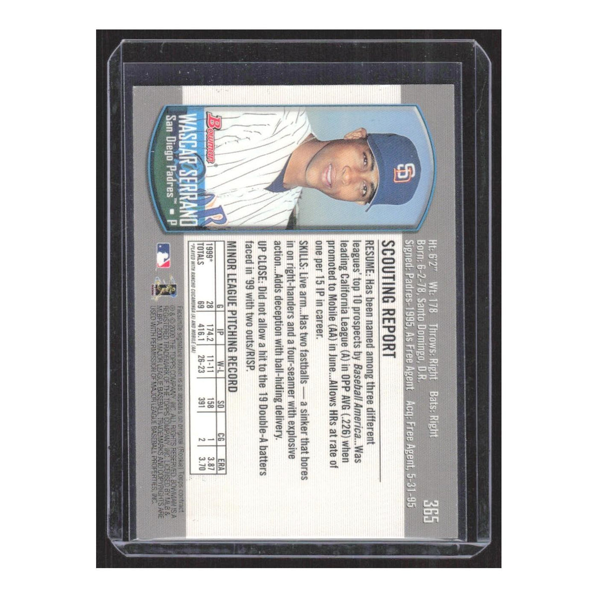 2000 Bowman Wascar Serrano RC Padres #365