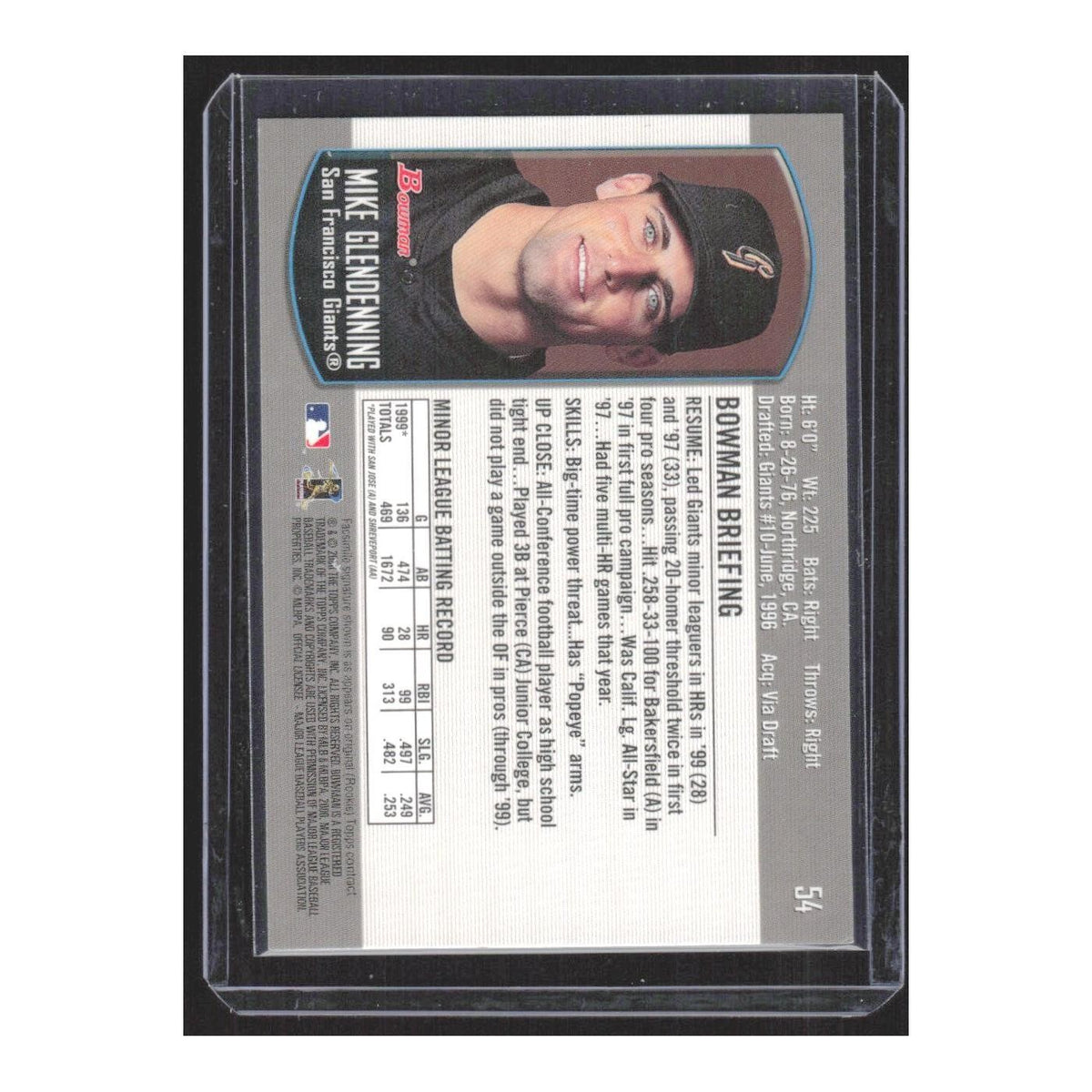 2000 Bowman Mike Glendenning Giants #54